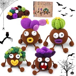 GarfxG Halloween Crochet Kit for Adult Beginners, Crochet Starter Kit with Step-by-Step Video Tutorials, 4 PCS Animals Crochet Kit for Beginners Knitting Include Crochet Hook and Extra Crochet Yarn
