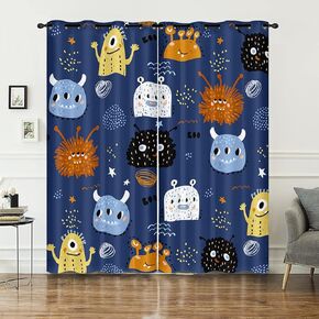 AILONEN Kids Monsters Curtains,Cute Cartoon Monsters Window Curtain,Funny Children Window Treatments Drapes for Girl Room 52" W x 63" H Decor 2 Panels