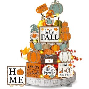 23Pcs Fall Tiered Tray Decorations Set, Fall Decorations for Home Fall Table Centerpieces Autumn Decor,Pumpkin Maple Leaf Truck Wooden Sign Rustic Farmhouse Kitchen Fall Decor for Thanksgiving Harvest
