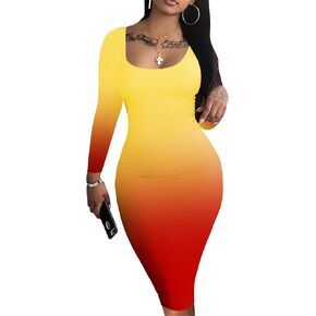 Nimsruc Womens Autumn Casual Sexy Long Sleeves Bodycon Dress Basic Pencil Midi Club Dresses