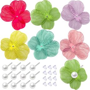 COLIGREE 6 Pairs Colorful Flower Pearl Stud Earring Set Hollow Floral Filigree Earring Making Kit for DIY Earrings Necklaces Rings Hair Jewelries