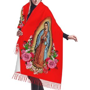 Virgen De Guadalupe Tassel Scarves Soft Warm Pashmina Scarf, Large Shawls And Wraps, Lightweight Scarfs For Women