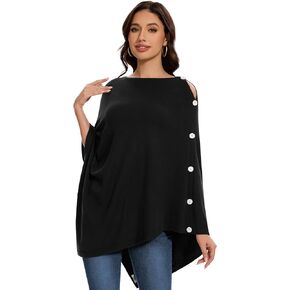 PULI Womens Shawl Wraps Scarf Button Poncho Sweater Cable Knit Oversize Versatile Cardigan Cape for Spring Fall Winter
