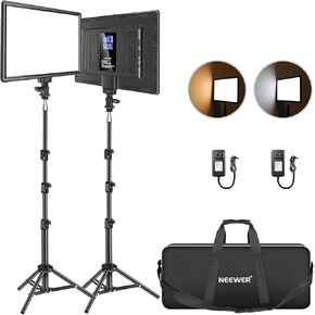 Neewer 18" Led Video Light Panel Lighting Kit with Remote, 2-Pack 45W Dimmable Bi-Color +Light Stand, 3200K–5600K Soft Light CRI 97+ 4800Lux for Game/Live Streaming/YouTube/Photography