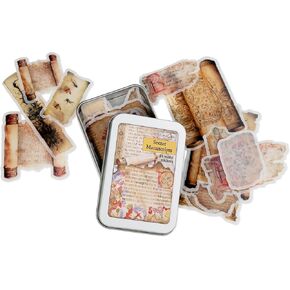 Vintage Fossils Sticker Tin Box, Aesthetic Animal Stickers for Laptops and Phone Cases, Kindle Stickers, Daily Planner, 40 Stickers for Scrapbooking and Junk Journaling Supplies for DIY Crafts