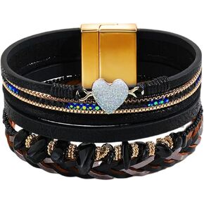 KunBead Sparkly Heart Leather Wrap Bracelets for Women Handmade Braided Boho Multilayer Bracelet Wristband Cuff Bangle Boho Bohemian in Kuwait