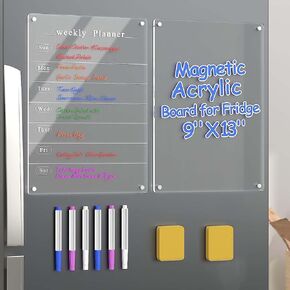 Acrylic Magnetic Meal Planner for Fridge 9×13 Inches Weekly Clear Planner Clear Magnetic Dry Erase Board Clear Weekly Calendar Planning Board Includes 6 Markers and 2 Erasers