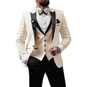 3 Piece Mens Tuxedo Suit Set Wedding Suits for Men Slim Fit Prom Tuxedos One Button Blazer Vest Black Pants