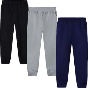HILEELANG Boy Sweatpants Kids Sport Jogger Cotton Casual Active Playwear Sweats Pants 3-Pack