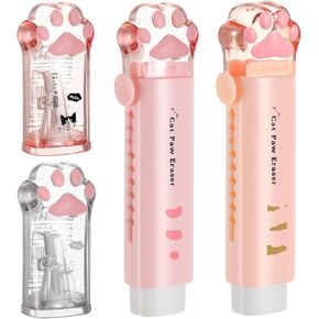 4 Pcs Cute Cat Paw Kawaii School Supplies Cute Cat Paw Pencil Sharpener and Cat Paw Shaped Retractable Eraser Kawaii Pencil Sharpener Cat School Supplies for Kids Office School Home (Orange, Pink)