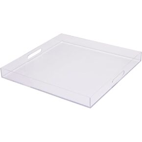White Acrylic 20x20 Inches Oversized Square Ottoman Tray for Living Room Extra-Large Decorative Spill Proof Serving Tray with Handles Organizer Tray On Countertop Coffee Maker Table Bed Breakfast