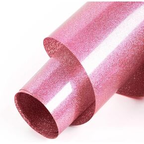 HTVRONT Pink Glitter Heat Transfer Vinyl - 10" x 5FT Pink Glitter HTV Vinyl for T-Shirts, Pink Glitter Iron on Vinyl for All Cutter Machine（Pink Glitter ）