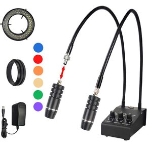 Microscope Light 6W 6500K Dual Gooseneck Spotlight with Adjustable Light Microscope 64 LED Ring Illuminator Source for Industrial Digital Stereo Microscope Camera, PCB Repair, Soldering