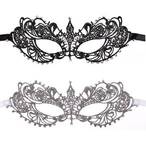 2 Pieces Women's Masquerade Mask Lace Eye Mask with Fake Gemstone Decor for Ball Proms and Halloween Party