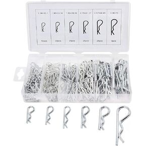 150 Pcs Hitch Pin Clips R Type Cotter Pin, Silver, Each Box Contains 6 Different Sizes, Transparent Plastic Box Packaging Hair Clip Fastener Pin Assortment Kit for Tow Tractor Light Truck Lawn Mower
