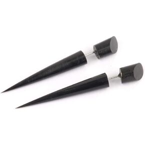 Black Horn Spike Earrings 55 mm - Fake Tribal Gauges - Tribal Fake Ear Tapers for Women and Men - Fake Ear Stretcher Earrings - Cheater Jewellery - Carved Bone Jewelry Goth Earrings
