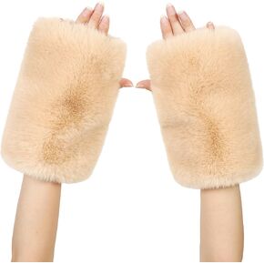 قفازات LA CARRIE النسائية بدون أصابع من الفرو الصناعي ناعمة فروي ناعمة غامضة من القطيفة للشتاء الأصفاد الدافئة باللون الأسود والأبيض للفتيات in Kuwait