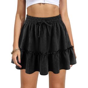 Women's High Waist Ruffle Mini Skirt Built in Shorts A Line Flowy Boho Skirt with Pockets