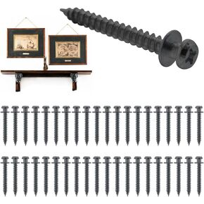 Picture Hanging Screws, Double-Headed Bear Claw Screw, 4in1 Hooks for Sawtooths, D-Rings, Wire and Keyholes (40, Black Mix Size)