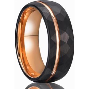 Tungsten Carbide Rings for Men Women 8mm Black Hammered Men's Engagement Wedding Bands Rose Gold Groove Matte Brushed Comfort Fit