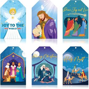 120Pcs Religious Christmas Gift Tags Holy Nativity Christmas Gift Tags with String Attached Christmas Tree Hanging Tag Xmas Gift Name Labels for Christmas DIY Decorations Present Gift Wrapping Tags