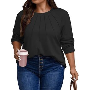 Women's Plus Size Shirts Long Sleeve Dressy Casual Tops Blouses Fashion Pleated Tunics
