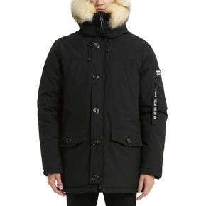 PUREMSX Winter Jackets for Men, Insulated Thick Warm Padded Puffer Coat with Fur Hood