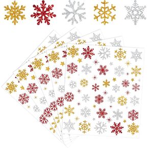 Whaline 330Pcs Winter Glitter Stickers Silver Snowflake Decals Self Adhesive Stickers for Christmas Home Party DIY Crafts Supplies, 10 Sheets
