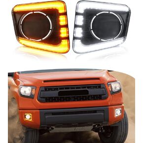 LED Fog Lights Bezel Assemblies for Toyota Tundra 2021-2014 DRL Daytime Running Lights Amber Turn Signal Fog Lamps Cover