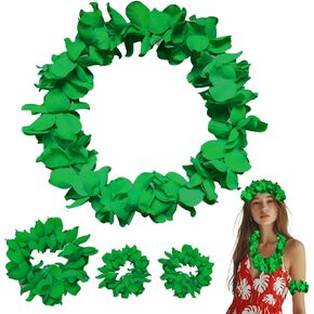 4PCSHawaiian Leis,Halloween Costume Accessories,Hawaiian Luau Flower Leis Necklace Bracelets Headband Set Hawaiian Costume For Halloween Costume Adult Women Halloween Cosplay Hawaii Luau Party Favors