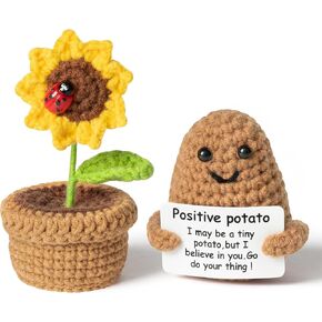SARAJO 2PCS Mini Funny Positive Potato Doll 3 inch with Positive Card,4 inch Cute Sunflower Wool Doll,Flowers Pot Handmade Crochet Desk Decoration in Saudi Arabia