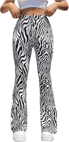 MakeMeChic Women's Leopard Pants Cheetah Print Pants Leggings Y2k High Waisted Bell Bottom in Kuwait