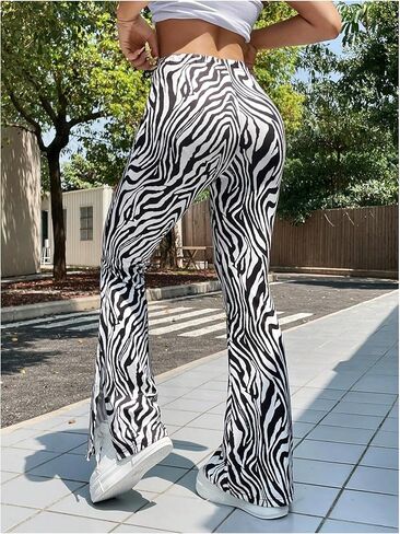 MakeMeChic Women's Leopard Pants Cheetah Print Pants Leggings Y2k High Waisted Bell Bottom in Kuwait