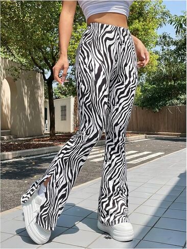 MakeMeChic Women's Leopard Pants Cheetah Print Pants Leggings Y2k High Waisted Bell Bottom in Kuwait