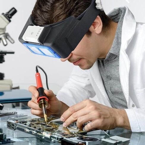 عدسة مكبرة لعصابة الرأس مع ضوء 1.0X إلى 14X، مكبرة مثبتة على الرأس بدون استخدام اليدين، 5 عدسات قابلة للتبديل، أدوات عدسة مكبرة لسماعات الرأس للعمل عن قرب/القراءة/المجوهرات/الحرف اليدوية/الإصلاح in Kuwait