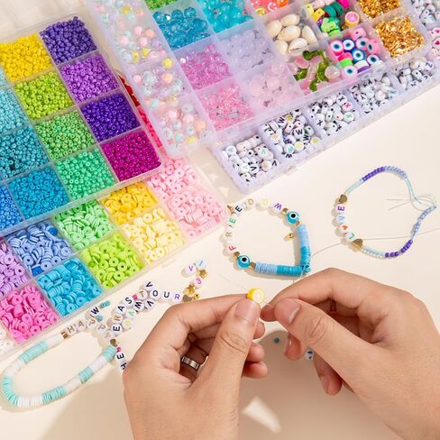 1578Pcs 4th of July Red White Blue Beads Bracelet Making Kit with Clay Seed Plastic Pony Pearl Beads, Patriotic USA Flag Star Beads, Metal Charms Earrings for Jewelry Making in Saudi Arabia