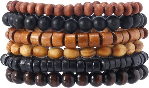 MILAKOO Mens Beaded Bracelets Tribal Wooden Elastic Adjustable Prayer Beads Wrap Cuff for Women in Saudi Arabia