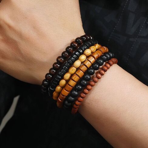 MILAKOO Mens Beaded Bracelets Tribal Wooden Elastic Adjustable Prayer Beads Wrap Cuff for Women in Saudi Arabia