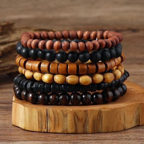 MILAKOO Mens Beaded Bracelets Tribal Wooden Elastic Adjustable Prayer Beads Wrap Cuff for Women in Saudi Arabia