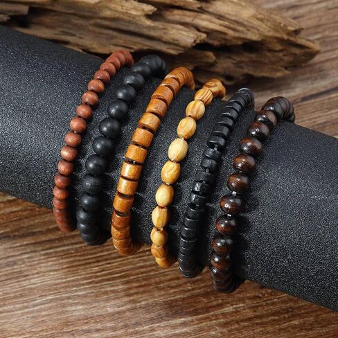 MILAKOO Mens Beaded Bracelets Tribal Wooden Elastic Adjustable Prayer Beads Wrap Cuff for Women in Saudi Arabia