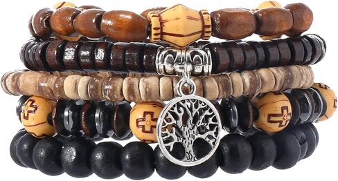 MILAKOO Mens Beaded Bracelets Tribal Wooden Elastic Adjustable Prayer Beads Wrap Cuff for Women in Saudi Arabia