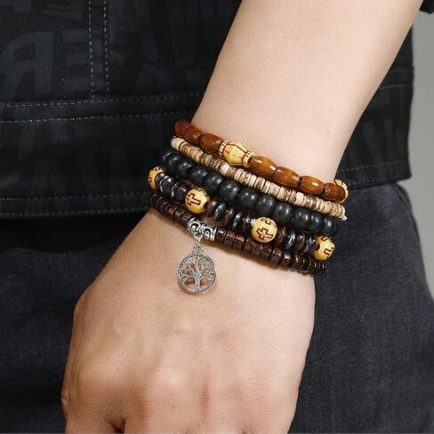 MILAKOO Mens Beaded Bracelets Tribal Wooden Elastic Adjustable Prayer Beads Wrap Cuff for Women in Saudi Arabia