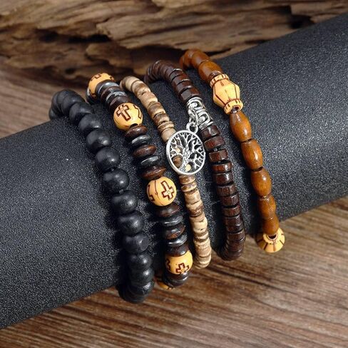 MILAKOO Mens Beaded Bracelets Tribal Wooden Elastic Adjustable Prayer Beads Wrap Cuff for Women in Saudi Arabia