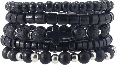 MILAKOO Mens Beaded Bracelets Tribal Wooden Elastic Adjustable Prayer Beads Wrap Cuff for Women in Saudi Arabia