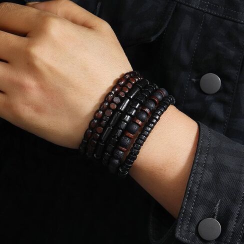 MILAKOO Mens Beaded Bracelets Tribal Wooden Elastic Adjustable Prayer Beads Wrap Cuff for Women in Saudi Arabia