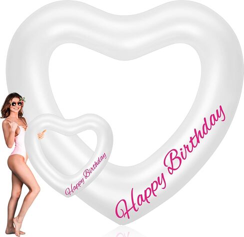 47.3 x 39.4 Inch Birthday Heart Pool Float Heart Shaped Inflatable Pool Floatie Swim Tube Rings Floating Pool Decorations for Summer Teens Adults Water Beach Swimming Party in Saudi Arabia