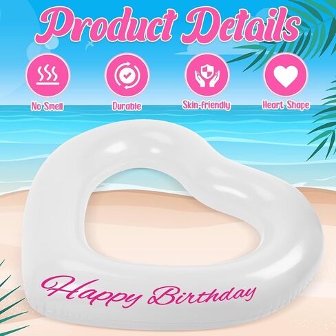 47.3 x 39.4 Inch Birthday Heart Pool Float Heart Shaped Inflatable Pool Floatie Swim Tube Rings Floating Pool Decorations for Summer Teens Adults Water Beach Swimming Party in Saudi Arabia
