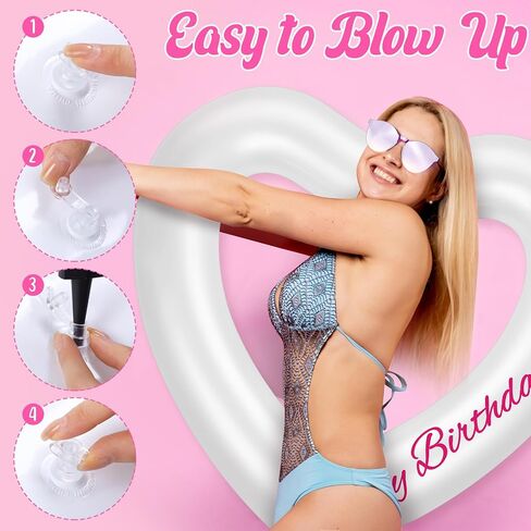 47.3 x 39.4 Inch Birthday Heart Pool Float Heart Shaped Inflatable Pool Floatie Swim Tube Rings Floating Pool Decorations for Summer Teens Adults Water Beach Swimming Party in Saudi Arabia