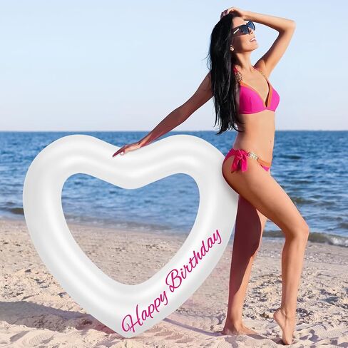 47.3 x 39.4 Inch Birthday Heart Pool Float Heart Shaped Inflatable Pool Floatie Swim Tube Rings Floating Pool Decorations for Summer Teens Adults Water Beach Swimming Party in Saudi Arabia