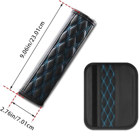 Car Seat Belt Pads, Harness Pad for All Cars and Backpack Straps,2 PCS Leather Seatbelt Covers Protect Your Neck and Shoulder & More Comfortable Driving, Car Interior Accessories (Black/Blue) in Saudi Arabia